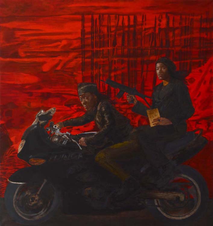 Kombi Contiua: Scenes From The Life Of Njinga Mbandi (2010, oil on linen, 160 x 100 cm — Sindika Dokolo Collection)