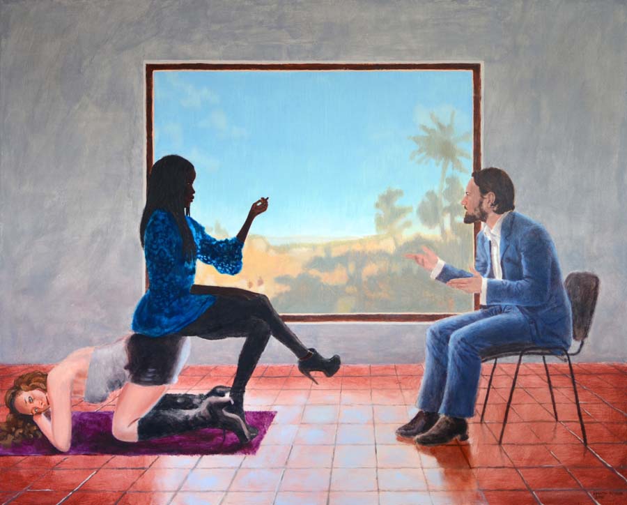 When Shall We 3? Scenes From The Life Of Njinga Mbandi (2015, oils and acrylic on canvas, 150 x 120cm — private collection)