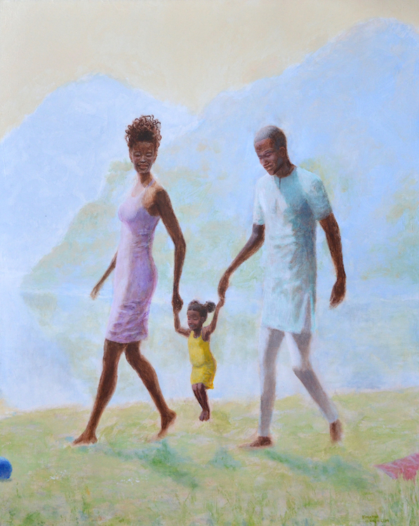 Idyl of Osun, Ifé and Sango (2019, acrylic on linen, 76 x 61 cm)