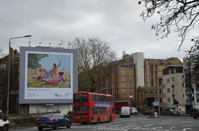 Installation photo of the On Episode Seven billboard at Holland Park Roundabout, London. Photo, Kimathi Donkor, 2023