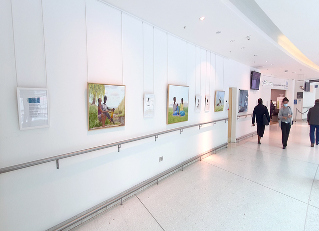 Installation photograph of Play, Rest, Work at University College London Hospital, 2022. Photo by Kimathi Donkor