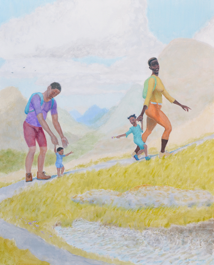 The Hikers (2022, acrylic on linen, 76 x 61 cm)