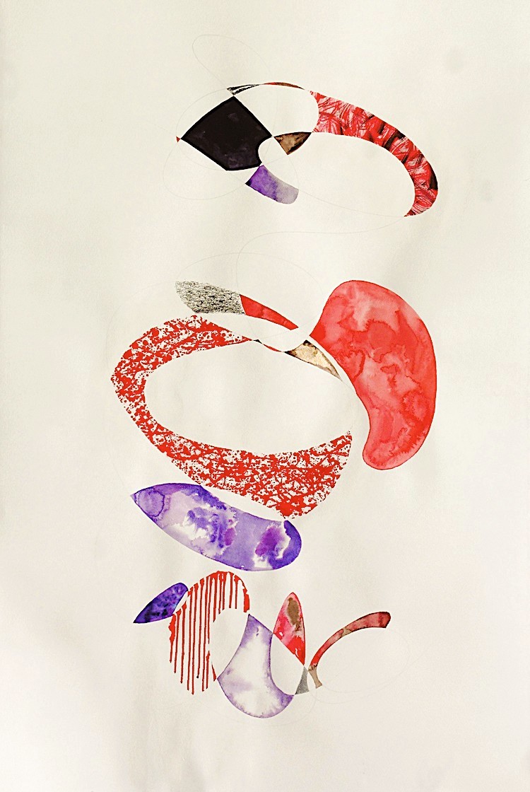 Loop (2026, watercolour and graphite on paper, 96.5 x 65cm)