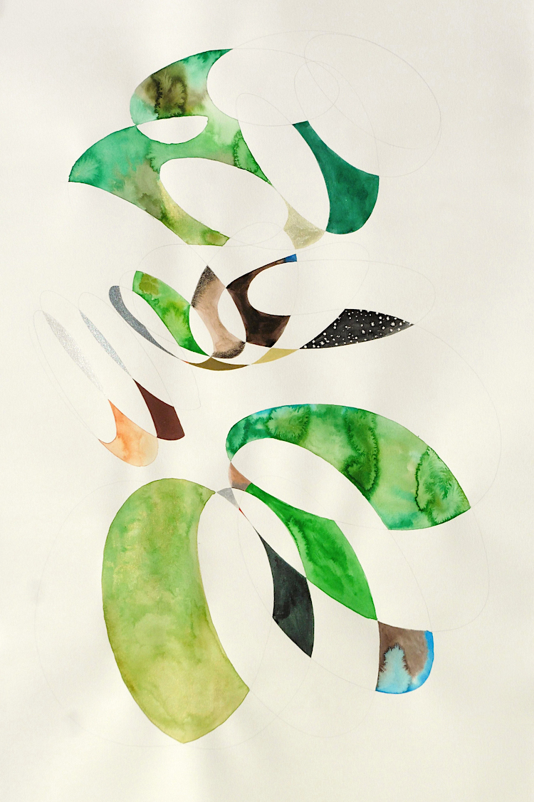 Whirldly (2026, watercolour and graphite on paper, 96.5 x 65cm)