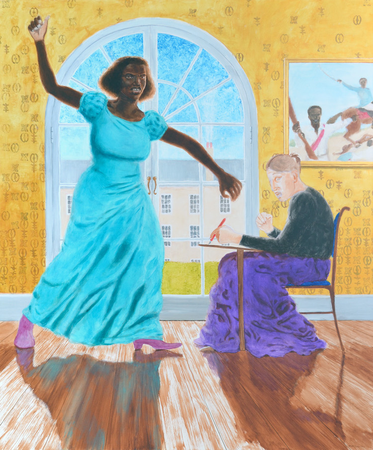 Kimathi Donkor - Mary Prince Dictating to Susanna Strickland (2023, Acrylic on linen, 160 x 200 cm)