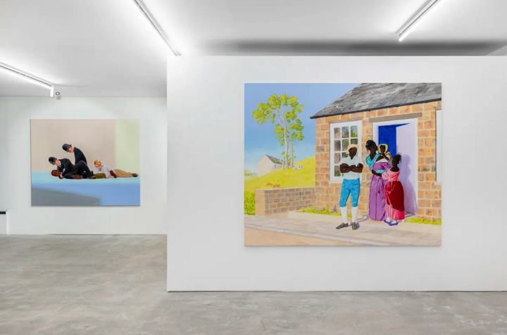 Kimathi Donkor, Black History Painting. Installation view at Niru Ratnam, 2024. Photo courtesy Niru Ratnam.