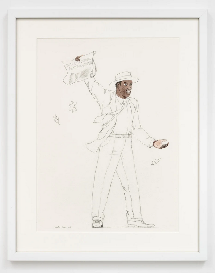 T Ras Makonnen (2023, watercolour, ink and graphite on Arches paper 39.5 x 31 cm)